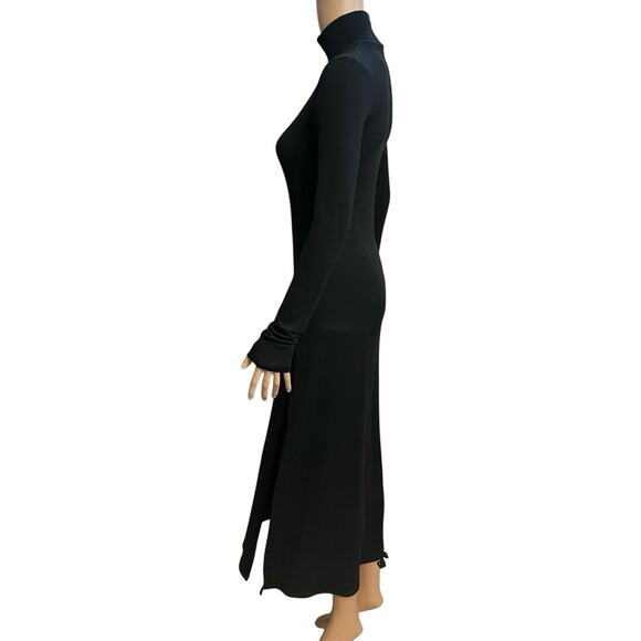 Wilfred Free Mock Neck Sweater Dress Size Small Midi Black Side Slit Minimalist - Picture 2 of 7